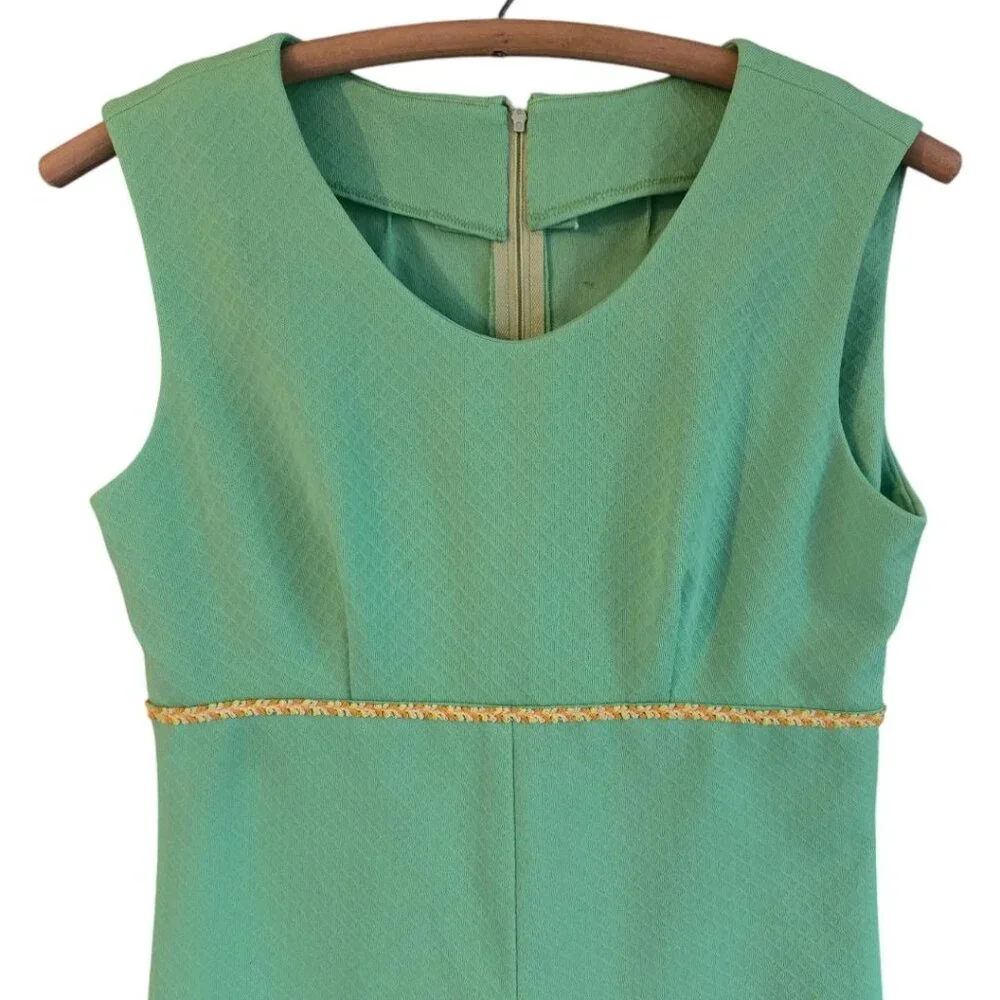 Vintage 1960s 70s Handmade Green A-Line Sleeveless Dress - Picture 5 of 11